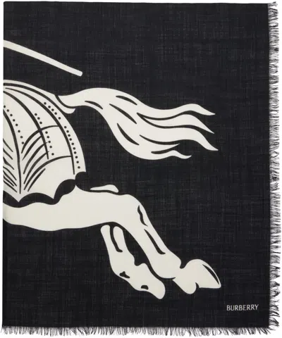 Burberry Black Wide Ekd Wool Scarf