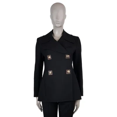 Pre-owned Burberry Black Wool Edburton Peacoat Coat Jacket Uk 6 Us 4 Xs