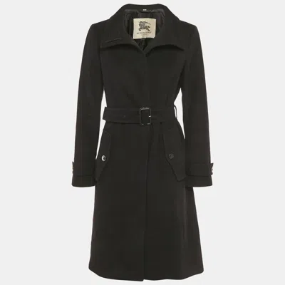Pre-owned Burberry Black Wool Felt Belted Mid-length Coat M