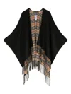 Burberry Vintage-style Check Fringed Wool Cape In Black
