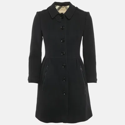 Pre-owned Burberry Black Wool Single Breasted Long Jacket S