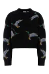 Burberry Wool Crew Neck Sweater With Duck Pattern In Black