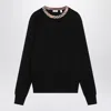 Burberry Crew Neck Knitwear With Distinctive Patterned Collar In Black