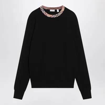 BURBERRY BURBERRY  BLACK WOOL SWEATER WITH CHECK DETAILS