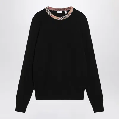 BURBERRY BURBERRY BLACK WOOL SWEATER WITH CHECK DETAILS