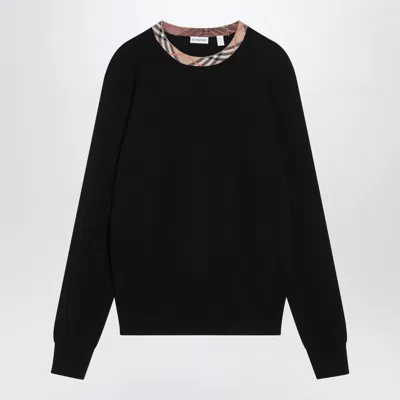BURBERRY BURBERRY BLACK WOOL SWEATER WITH CHECK DETAILS MEN