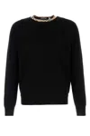 Burberry Crew Neck Knitwear With Distinctive Patterned Collar In Black
