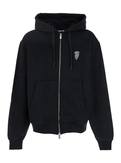 Burberry Black Zip-up Hoodie With Maxi Equestrian Knight Print On The Back In Cotton Man In Multicolor