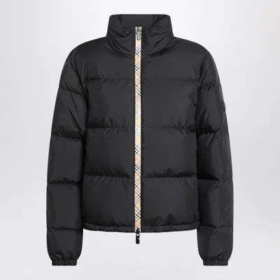 Burberry Zip Up Puffer Jacket Featuring Check Detail In Black