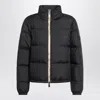 Burberry Black Zip-up Puffer Jacket With Check Detail Women In Animal Print