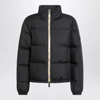 Burberry Black Zip-up Puffer Jacket With Check Detail