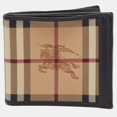 Pre-owned Burberry Black/beige Haymarket Check Coated Canvas And Leather Bifold Wallet