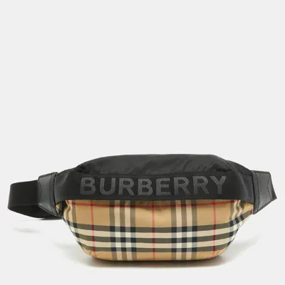 Pre-owned Burberry Black/beige House Check Nylon Sonny Belt Bag