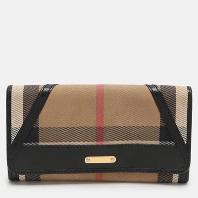 Pre-owned Burberry Black/beige Nova Check Canvas And Leather Continental Wallet In Multicolor