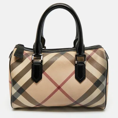 Pre-owned Burberry Black/beige Nova Check Pvc And Leather Chester Boston Bag