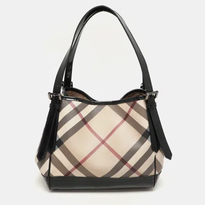 Pre-owned Burberry Black/beige Super Nova Check Pvc And Patent Leather Canterbury Tote