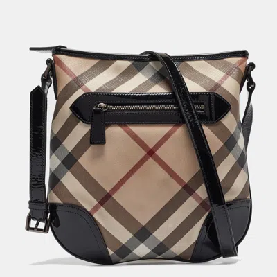 Pre-owned Burberry Black/beige Supernova Check Pvc And Patent Leather Dryden Crossbody Bag