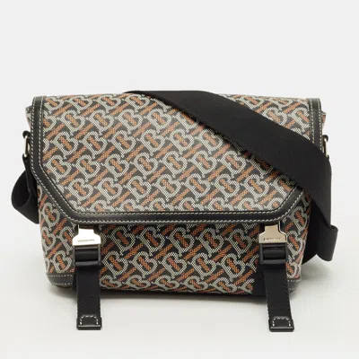 Pre-owned Burberry Black/brown Tb Monogram Coated Canvas And Leather Messenger Bag