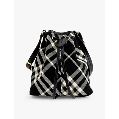 BURBERRY WOMENS BLACK/CALICO CHECK-PATTERN BUCKET COTTON-TWILL CROSSBODY BAG