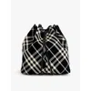 Burberry Womens  Check-pattern Bucket Cotton-twill Crossbody Bag In Black/calico