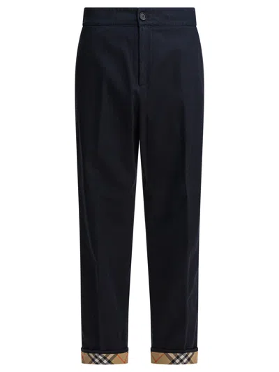 Burberry Blackcotton Pants In Blue