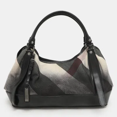 Pre-owned Burberry Black/grey Mega Check Canvas And Leather Tote