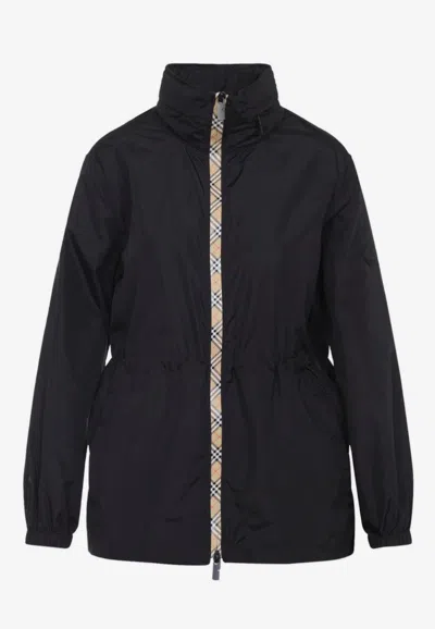 Burberry Black High Neck Jacket In Animal Print