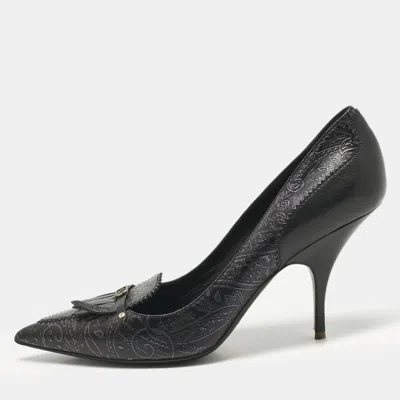 Pre-owned Burberry Black/purple Leather Fringe Slip On Pumps Size 41