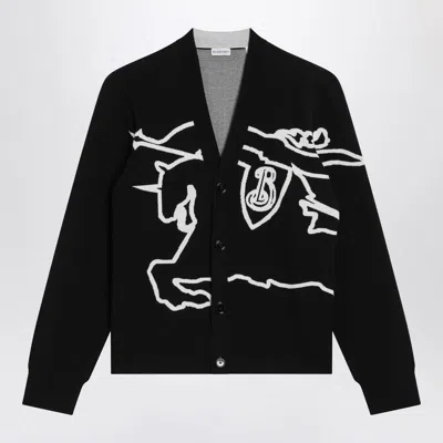 BURBERRY BURBERRY BLACK/WHITE CHALK CARDIGAN WITH EKD