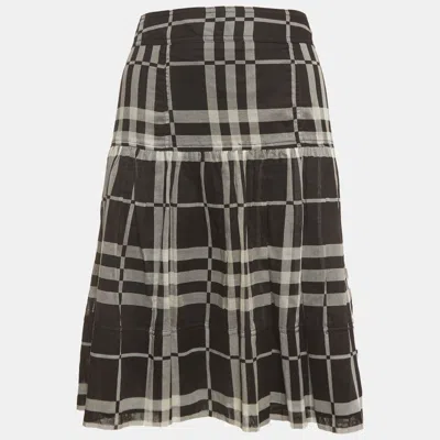 Pre-owned Burberry Black/white Check Cotton Pleated Short Skirt M