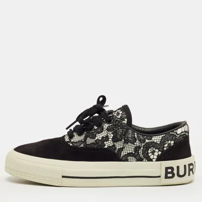 Pre-owned Burberry Black/white Lace And Suede Skate Sneakers Size 36.5