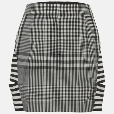 Pre-owned Burberry Black/white Striped And Checked Wool Blend Cut Out Mini Skirt S In Multi