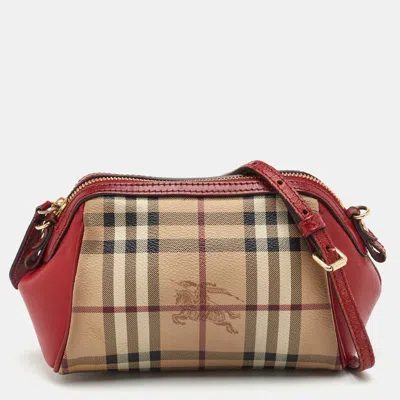 Pre-owned Burberry Blaze Mini Beige/red Haymarket Check Coated Canvas And Leather Crossbody Bag In Sand