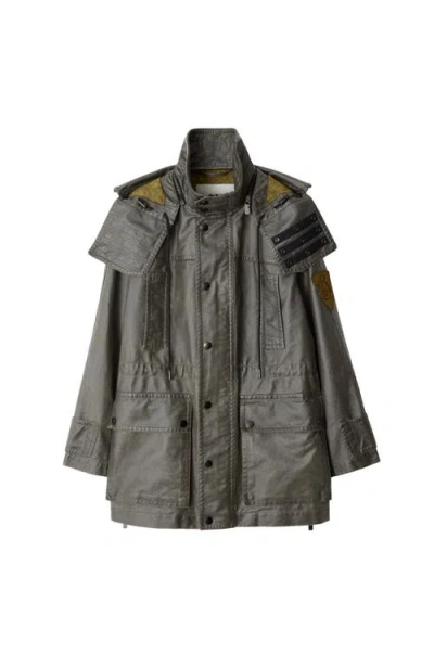 Burberry Bleached Cotton Hooded Parka In Oil