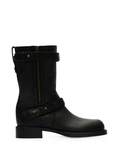 Burberry Block-heel Biker Boots In Black