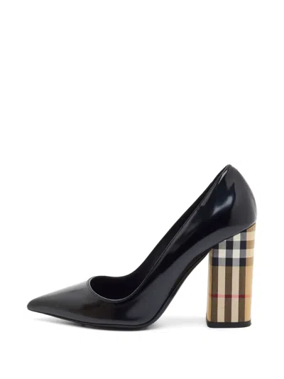 Pre-owned Burberry Block-heel Check Pumps In Black