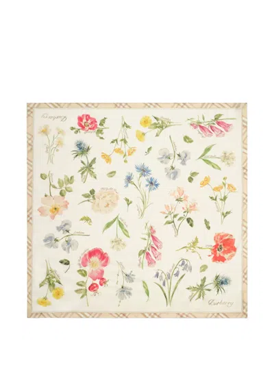 Burberry Blooms Of Britain Silk Square Scarf In Neutral