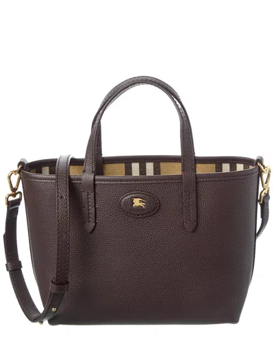 Burberry Bloomsbury Mini Reversible Check Canvas & Leather Tote In Brown