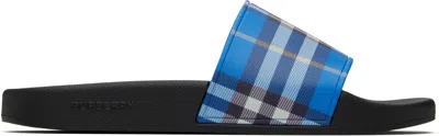 BURBERRY BLUE & BLACK CHECK POOL SLIDES