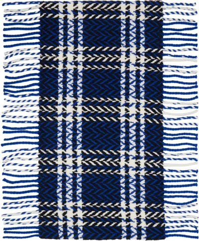 Burberry Blue & Black Check Wool Scarf In Knight