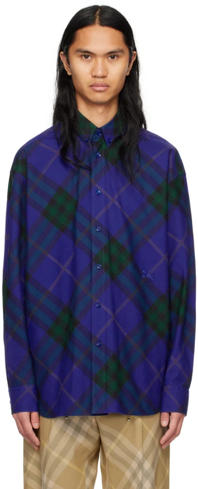 Burberry Blue & Green Check Shirt In Knight Ip Check