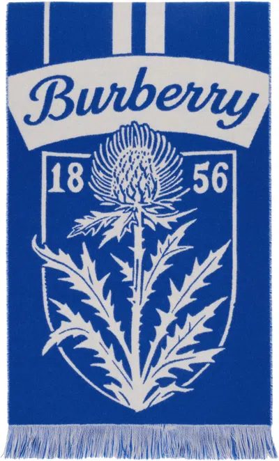 BURBERRY BLUE & WHITE THISTLE SHIELD WOOL SCARF