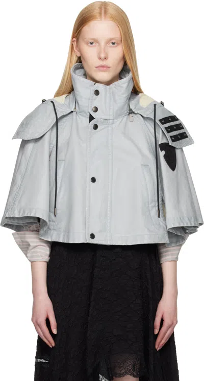 Burberry Blue Bleached Cotton Hooded Capelet Jacket