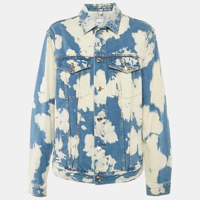 Pre-owned Burberry Blue Bleached Denim Leather Trim Jacket L