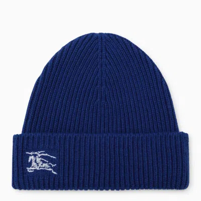 BURBERRY BLUE CASHMERE CAP WITH LOGO