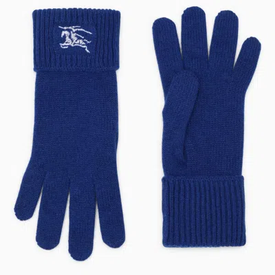 Burberry Blue Cashmere Gloves With Logo