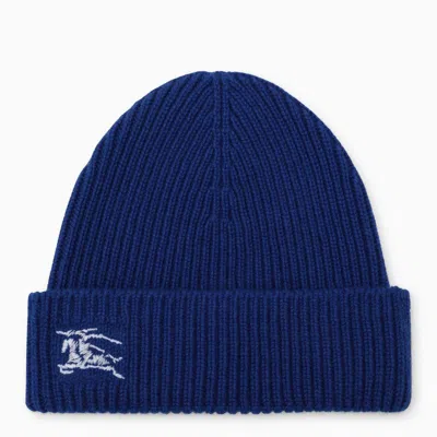 Burberry Blue Cashmere Knit Beanie For Men In Black