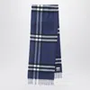 Burberry Cashmere Scarf Featuring Check Pattern And Fringe In Blue