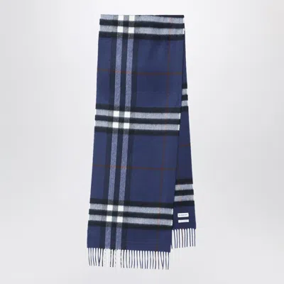 Burberry Blue Cashmere Scarf With Check Pattern
