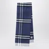 Burberry Cashmere Scarf Featuring Check Pattern And Fringe In Blue